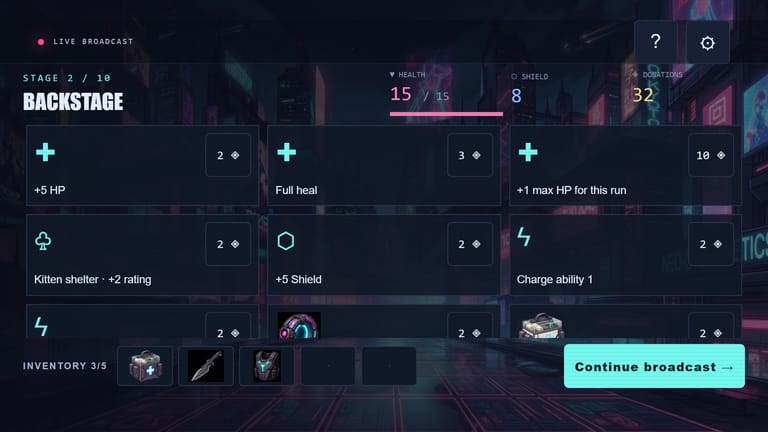 Cyber Psycho - backstage shop paid with viewer donations